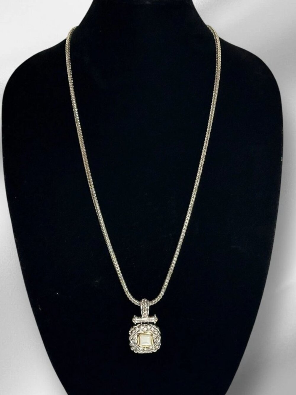 Silver Woven Foxtail Chain Necklace with Moonstone Pendant